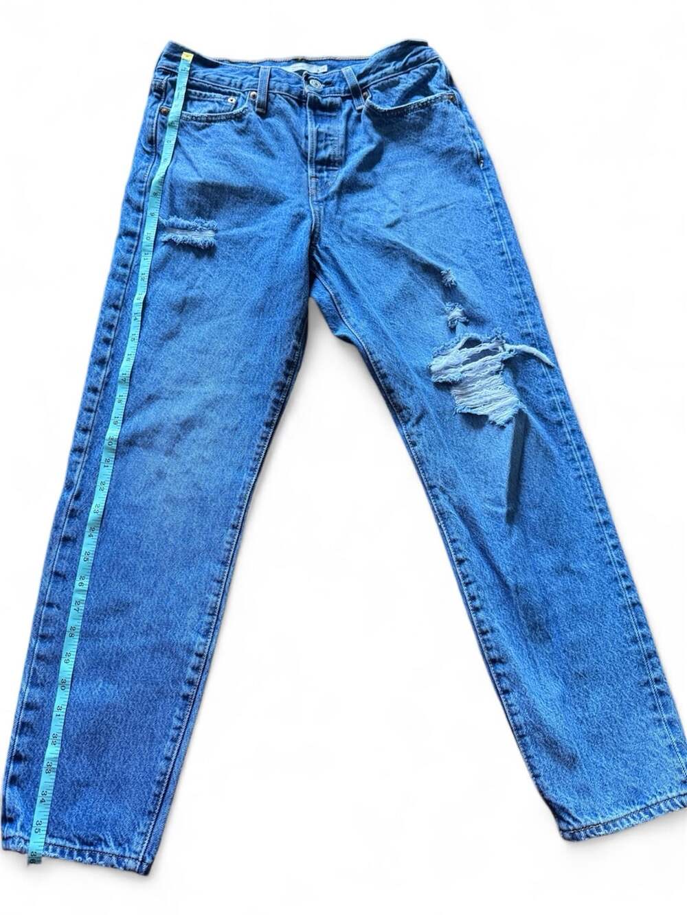 Levi's Premium Wedgie Straight Distressed Blue Denim Jeans Sz 28